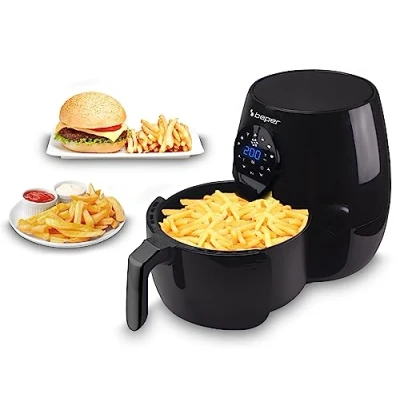 Imagen de BEPER P101FRI050 Freidora de aire caliente, Freír sin aceite, 5 L, Panel táctil, 7 programas preestablecidos, Regulable hasta 200 C, Temporizador 60 minutos, Apagado automático, Negro