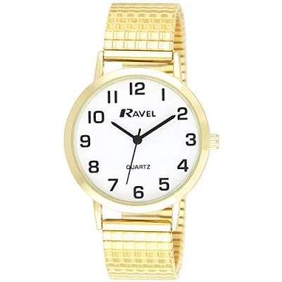 Imagen de Ravel Reloj Tradicional para Mujer con Esfera de Números Claros Correa Extensible Tono Oro