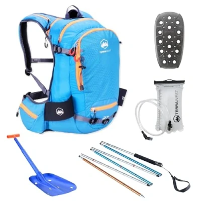 Imagen de TerraWest Kit Core Avalanche, mochila de esquí que incluye protector trasero extraíble y recreo, bolsa hidratación, pala Plus, sonda bloqueo rápido 240 cm, fondo, snowboard
