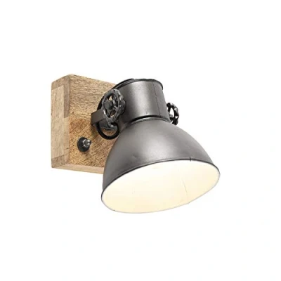 Imagen de Qazqa Foco industrial negro madera 18cm MANGOES Acero/Redonda Adecuado para LED Max. 1 x 25 Watt