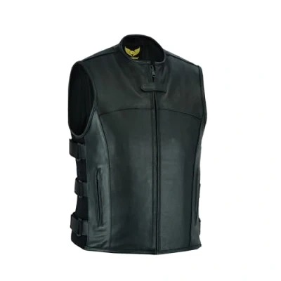 Imagen de Leatherick Chaleco de motociclista cuero táctico Warrior Style para hombre, muy elegante andar en bicicleta, con bolsillos profundos