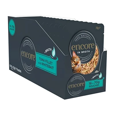 Imagen de Encore Bolsa de Comida para Gatos, Filete Atún y Anchoas, 16 Bolsas 70 g, El Embalaje Puede Variar