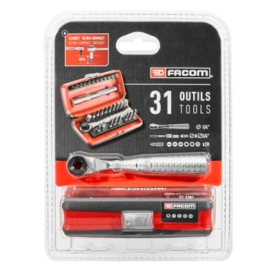 Imagen de Facom R.180J31 Trinquete articulado porta puntas 1/4 y alargador (100 mm)