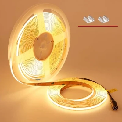Imagen de TOPAI Tira LED COB Blanco Cálida 2700K, Alto Brillo 7000Lm, Luz 24V 10M Adhesivas, CRI&gt;93, 384LED/M Densidad, 8mm Ancho, Flexible Cortable para cocina dormitorio iluminación