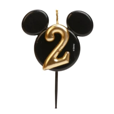Imagen de dekora Vela de Cumpleaños Mickey Mouse Velas Disney Cera Parafina sin Fragancia para Niños con Orejas Negro y Dorado Tamaño 8,5 cm Número 1