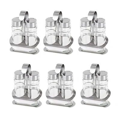Imagen de Westmark Conjunto de salero y pimentero, 6 conjuntos, 3 piezas, Capacidad: 40 ml cada uno, Acero inoxidable/vidrio, Wien, Plata/transparente, 650222E2