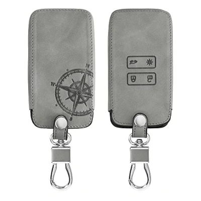 Imagen de kwmobile Funda Compatible con Renault Llave de Coche Smart Key 4 Botones (Solo Keyless Go) Case Piel Nobuck sintética para Mando Aguja magnética Gris