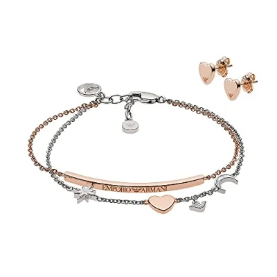 Imagen de Emporio Armani Juego Para Mujer, Tamaño Stud: 8X7X2mm; Lg Pulsera: 160mm + 20mm; Barra: 40X3X2mm; Estrella: 8X8X2mm; Corazón: 7X7X2mm; Luna: 7X6X2mm Oro Rosa Plata De Ley, EG3417221
