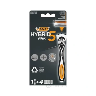 Imagen de BIC Hybrid 5 Flex, Afeitadora Recargable para Hombre, Mango y Recargas Cuchillas de Nanotech con revestimiento Titanio Caja 1+4