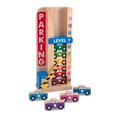 Imagen de Melissa &amp; Doug Garaje para apilar y contar coches, Autos de madera, Juguetes madera calidad adecuada, coches 10 colores vivos, Regalo niños niñas 3 4 5 6 7 Años