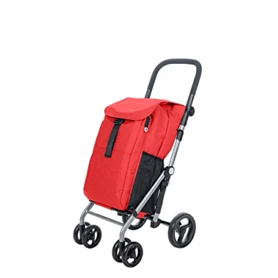 Imagen de Carlett Carro de la Compra, Carrito Plegable para Supermercado, 4 Ruedas Resistentes a Lluvia y Gran Capacidad 25kg, Bolsa Principal 53L, Térmica 9L Modelo Clasic Duo, Color Rojo