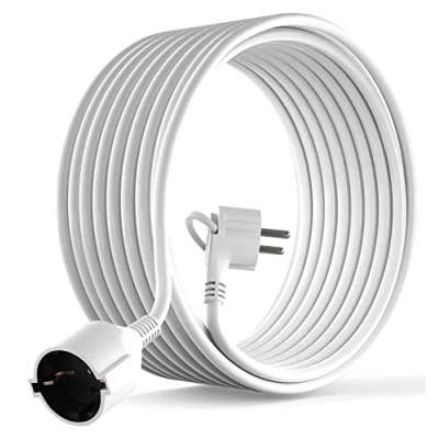 Imagen de MutecPower Cable alargador de 10m con Enchufe Plano en ángulo 90 Contacto protección hasta 250V 16A extensión Schuko IP20 para Interiores 10 Metros Blanco