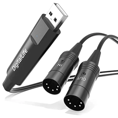 Imagen de DigitalLife USB a MIDI (MIDI DIN de 5 Pines, 1 Entrada/1 Salida) Interfaz para Teclados Piano Electrónicos Compatible con Windows 11 y macOS 14 Sonoma