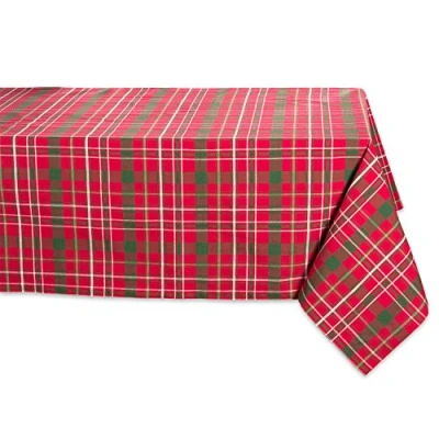 Imagen de DII Mantel Cuadrado de Navidad, colección Lino tartán Acebo a Cuadros, 52 x Pulgadas, Rojo y Verde