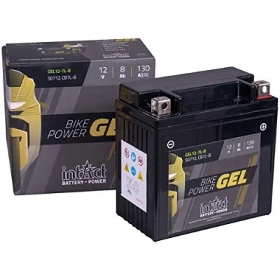 Imagen de intAct Bike Power GEL12 7L B CB7L B, 50712, Batería de Moto 12V 8 Ah 130 A (EN), Gel sin Mantenimiento con un 30% más Potencia Arranque, para Scooters, Motos, quads