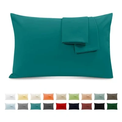 Imagen de Funda Almohada 100% Algodón 40x70 cm 2 PCS, Juego de Suave Puro Algodón, Sin Cremallera Cepillada con Cierre sobre TórtolaTurquesa