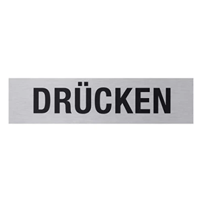 Imagen de Metafranc Placa adhesiva &quot;Ddrücken&quot; 160 x 40 mm de aluminio en moderno aspecto acero inoxidable Parte trasera autoadhesiva/señalización/cartel informativo/marca comercial / 507020