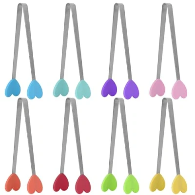 Imagen de Neheewin Pinzas pequeñas de silicona para servir alimentos, cocinar, aperitivos, cubitos hielo, frutas, azúcar (forma corazón)