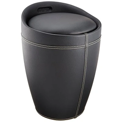 Imagen de Wenko Taburete de baño Candy Look Cuero Negro, con Espacio Almacenamiento para el y salón, colector Ropa Integrado, plástico ABS, sin BPA, Capacidad 20 L, Ø 36 x 50,5 cm