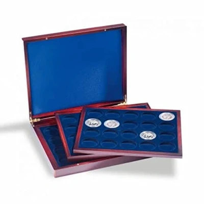 Imagen de Leuchtturm 318214 Estuche para Monedas VOLTERRA 60 de Plata en lingotes cápsulas 1 OZ. 3 Incrustaciones Color Caoba