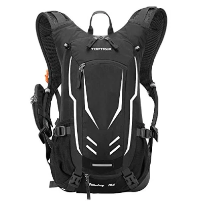 Imagen de Toptrek mochila para bicicleta de 18 L, ultraligera, con protector lluvia y cubierta casco, hidratación, impermeable, ciclismo, deporte, hidratación hombre, MTB (negro)