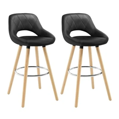 Imagen de WOLTU 2X Taburetes de Bar con Respaldo Sillas Cocina Juego 2 Altos Marco Madera Maciza Imitación Cuero Silla Diseño Negro BH111sz