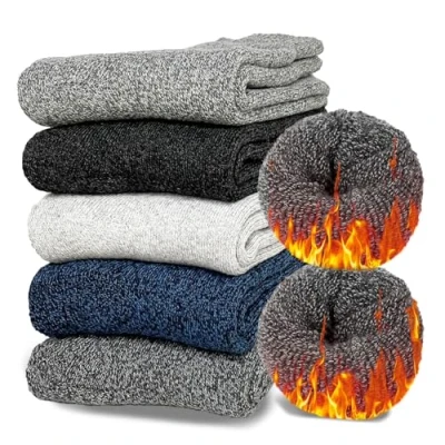Imagen de Josnown Calcetines Termicos Hombres, 5 Pares Gruesos Invierno con Rizo Suave, Transpirables y Antisudor Lana para Senderismo Running Deportes, Talla 39 45