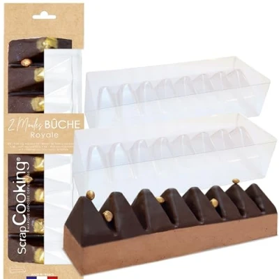 Imagen de ScrapCooking 1963 moldes para troncos navideños (2 de PVC semirrígidos y reutilizables, 29,5 cm longitud, accesorios repostería, tronco, triangular, con receta