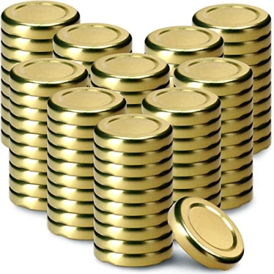 Imagen de KADAX tapa de rosca para tarros, metal 33 mm, repuesto tarros conservas, tapas cristal, botellas y (100 unidades, dorado)