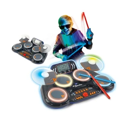 Imagen de VTech Kidi DJ Drums, batería electrónica para niños con Almohadillas Luminosas, Juegos Musicales, Modo Bluetooth y micrófono Integrado, Baquetas Incluidas, Idioma Italiano, Pilas a Partir