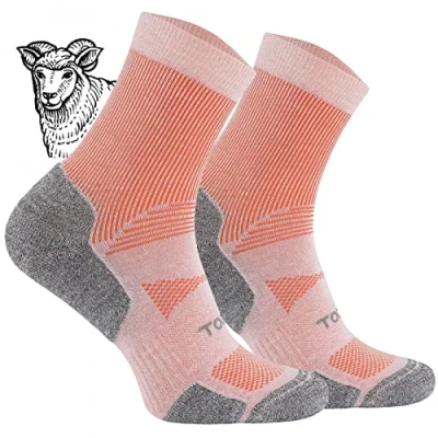 Imagen de TODO BP LIGHT Calcetines de senderismo lana merino para hombre, mujer, transpirables, antibacterianos, funcionales, exteriores, Quarter Coral, 35 38