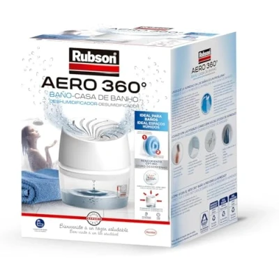 Imagen de Rubson AERO 360º baño, deshumidificador portátil sin cable para absorbe humedad la circulación del aire, disipador de condensación antihumedad, dispositivo y tableta (450 g)