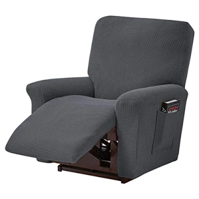 Imagen de ele ELEOPTION Funda para sofá reclinable, elástica sillón de Descanso,de Relax, Masaje, Elastano Jacquard, 4 Piezas, Gris Oscuro