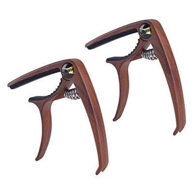 Imagen de NUZAMAS Juego de 2 capotastos para guitarra, extractor pines puente, aleación zinc, guitarra acústica y eléctrica, ukelele, estilo gatillo con una sola mano