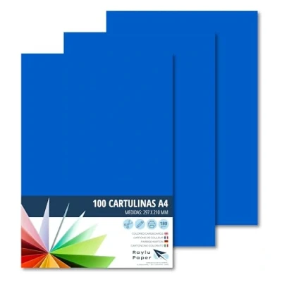 Imagen de Raylu Paper® Cartulinas A4 100 unidades de color azul Marino, 180gr 210 x 297 mm, Ideal para encuadernación, trabajos oficina, dibujo, manualidades. aptas uso escolar. (Azul Marino)