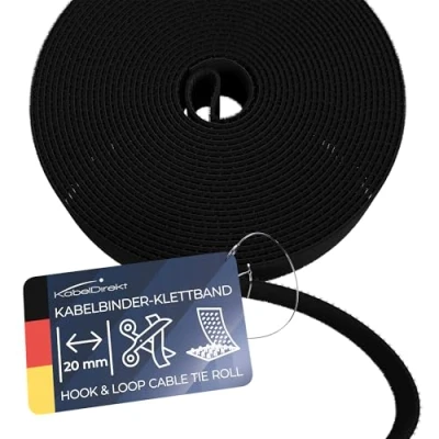 Imagen de KabelDirekt 20mm x 5m Abrazaderas para cables (Abrazaderas cables, en rollo, acortamiento individual, atar y tender cables),