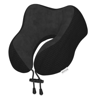 Imagen de Yomisee almohada de viaje para el cuello, espuma viscoelástica viajes, aviones, coches, trenes, hogar, oficinas (negro)