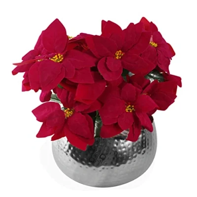 Imagen de Leaf Planta Artificial de Navidad roja Pascua 40 cm en Maceta, Seda, Borde Curvo Plateado Grande