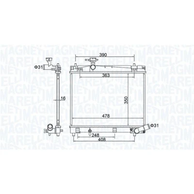 Imagen de MAGNETI MARELLI 350213208400 Radiador, refrigeración del motor 350 478 16 Aletas soldadas