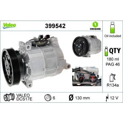 Imagen de VALEO 399542 compresor de Aire Acondicionado DCS17E 12 PAG 46 R134a con aceite VOLVO: XC90 I
