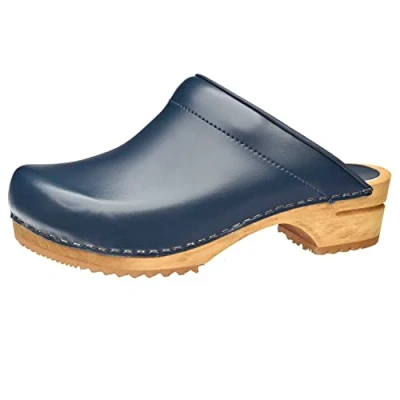 Imagen de Sanita Lotte Zuecos Abiertos Producto Artesanal Original para Mujer de Piel con Suela Madera Azul 36 EU