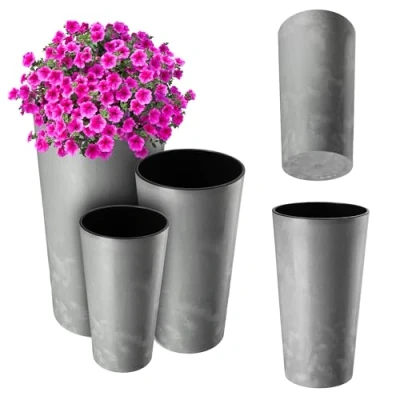 Imagen de KADAX maceta con virutas de madera, elegante inserto extraíble, protector para oficina, macetero, jardín (hormigón gris)