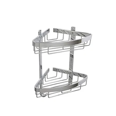 Imagen de Croydex Aluminium Large Two Tier Corner Basket, Metal, Chrome, 20.5x31x38.5 cm