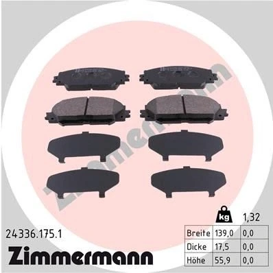 Imagen de ZIMMERMANN 24336.175.1 Juego de pastillas freno Foto correspondiente a la entrega TOYOTA: Auris Hatchback, RAV4 III SUV, Corolla XII Familiar
