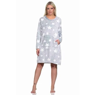 Imagen de Normann Camisón de manga larga para mujer con puños en aspecto estrellas forro polar cálido coral, azul, 46 48