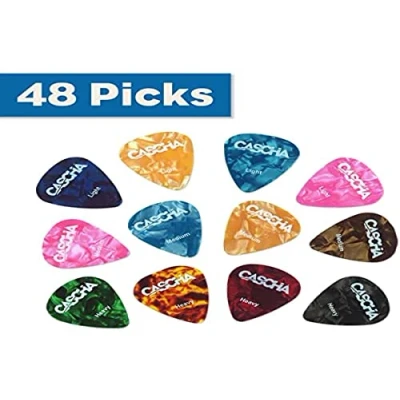 Imagen de CASCHA juego de púa con 48 púas, para guitarra acústica, eléctrica, ukelele, bajo, accesorios