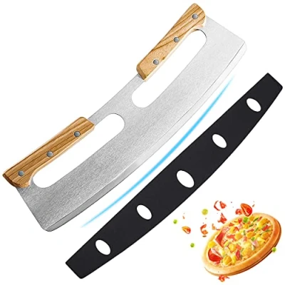 Imagen de munloo Cortador Pizza, Corta Pizza Profesional de Acero Inoxidable 35 cm con Mango Madera, Cuchillo Rápido e Incluso