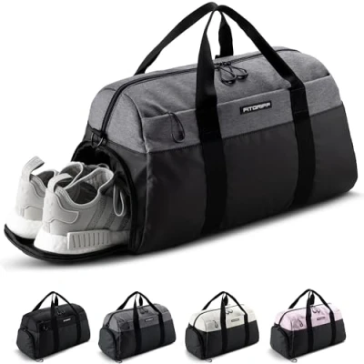 Imagen de Fitgriff® Bolsa Deporte V2 Mujer y Hombre, con Compartimento para Zapatos Humeda Bolso de Gimnasio Viaje, Entrenamiento Gym Bag (Negro/Gris, 56 x 30 32 cm (Medium))