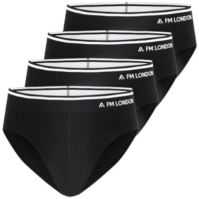 Imagen de FM London Calzoncillos Bambú Hombre (Pack de 4) Cómodos sin Etiqueta en la Cintura Elásticos Abertura Delantera Multipack, Negro, L