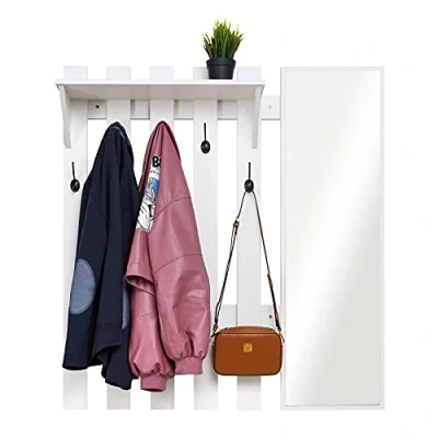 Imagen de Meerveil Perchero Pared con Espejo, Recibidor 5 Ganchos y Estante Estilo Moderno para Pasillo Entrada, 100 x 22 106 cm (Blanco)